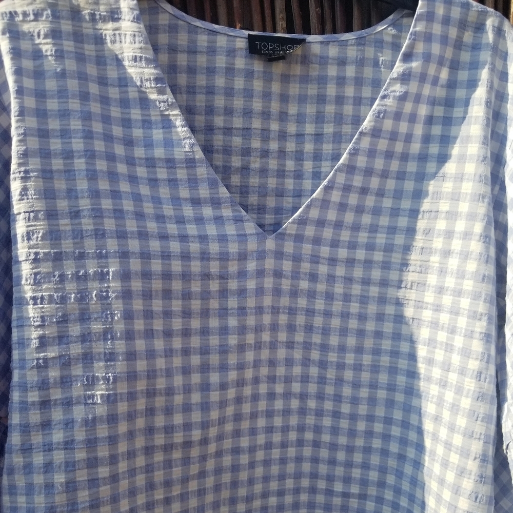 Topshop ruffles sleeve  plaid shirt - Picture 7 of 8